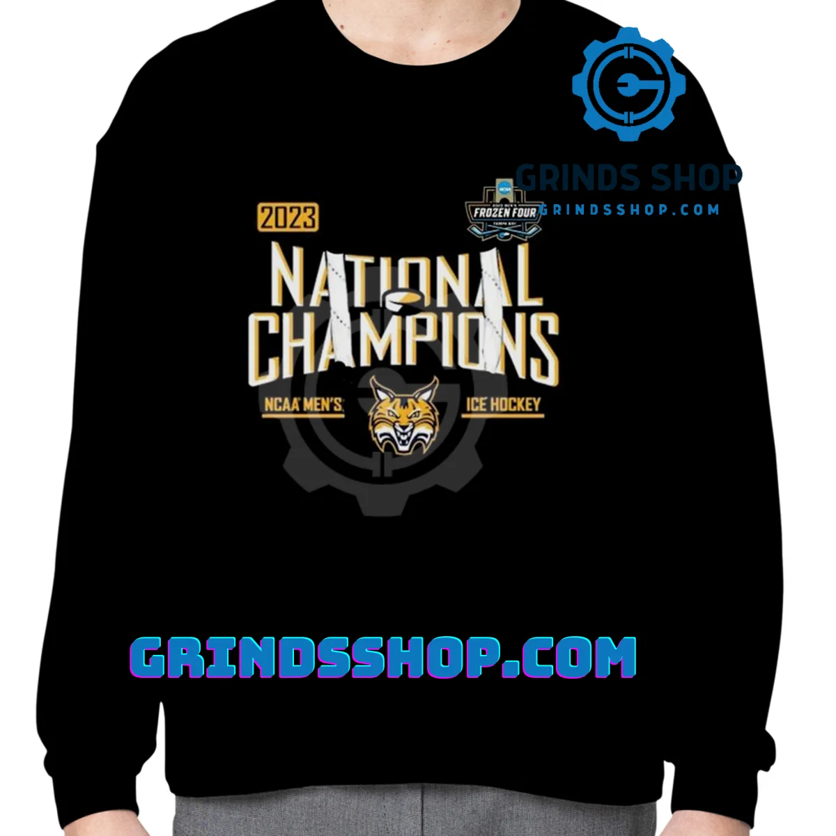 Quinnipiac Bobcats 2023 NCAA Men’s Ice Hockey National Champions Lace-Up Shirt