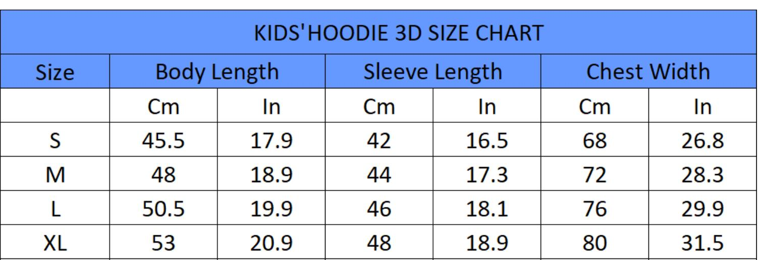 Kids Hoodie Size Charts