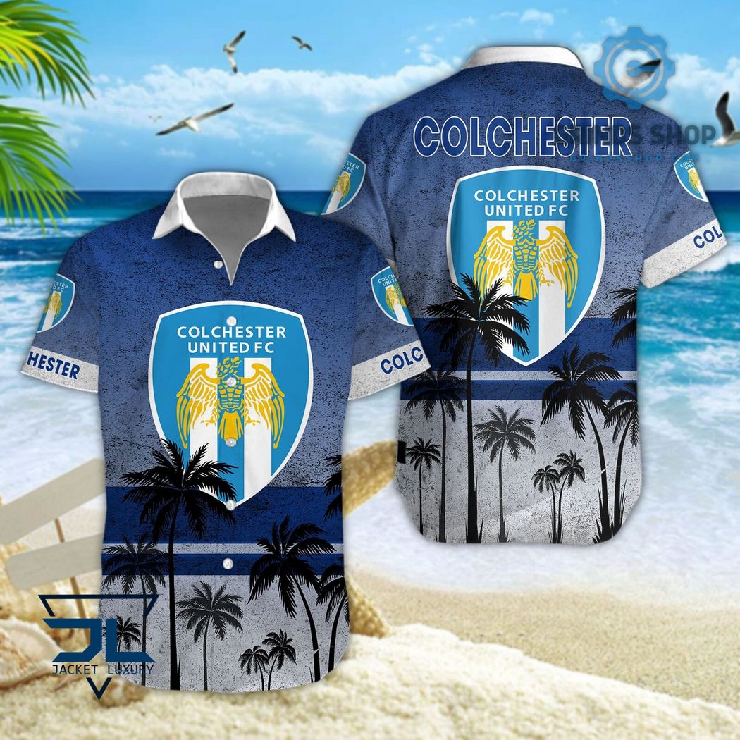 Colchester United Efl Palm Tree Pattern Hawaiian Shirts And Shorts Navy Blue 1 Wayzw - Grinds Shop