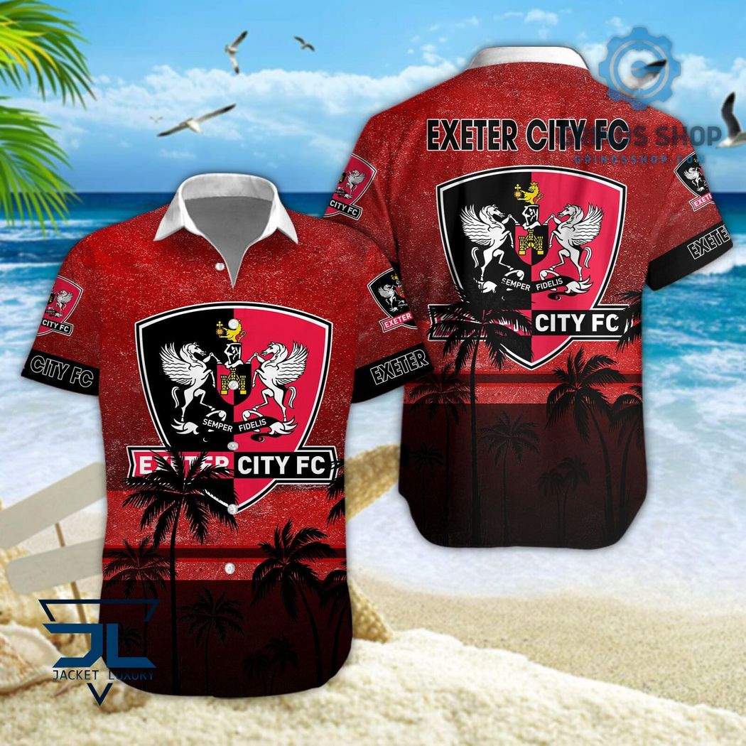 Exeter City Efl Palm Tree Pattern Hawaiian Shirts And Shorts Dark Red 1 Cl3qt - Grinds Shop