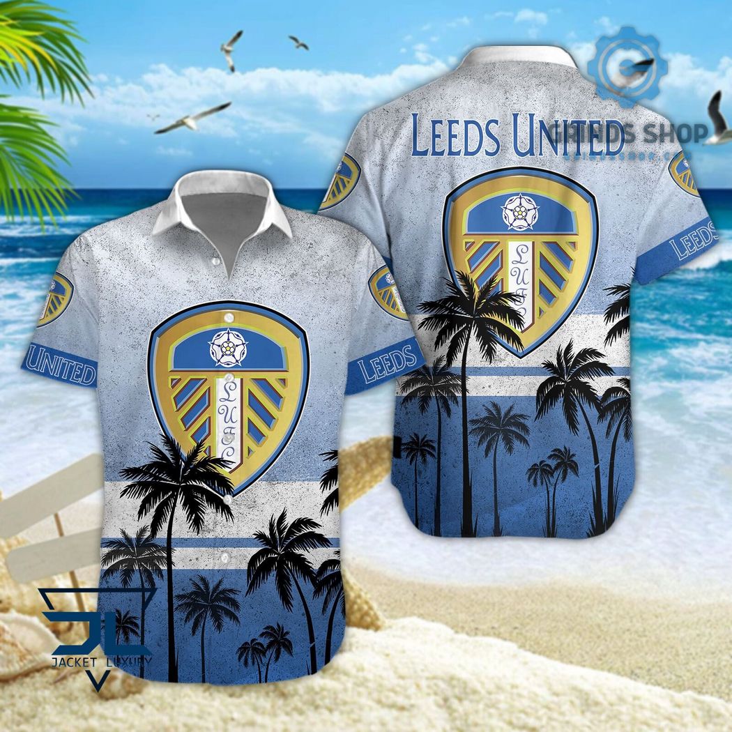 Leeds United F C Efl Palm Tree Pattern Hawaiian Shirts And Shorts Blue Grey 1 Ddr8s - Grinds Shop